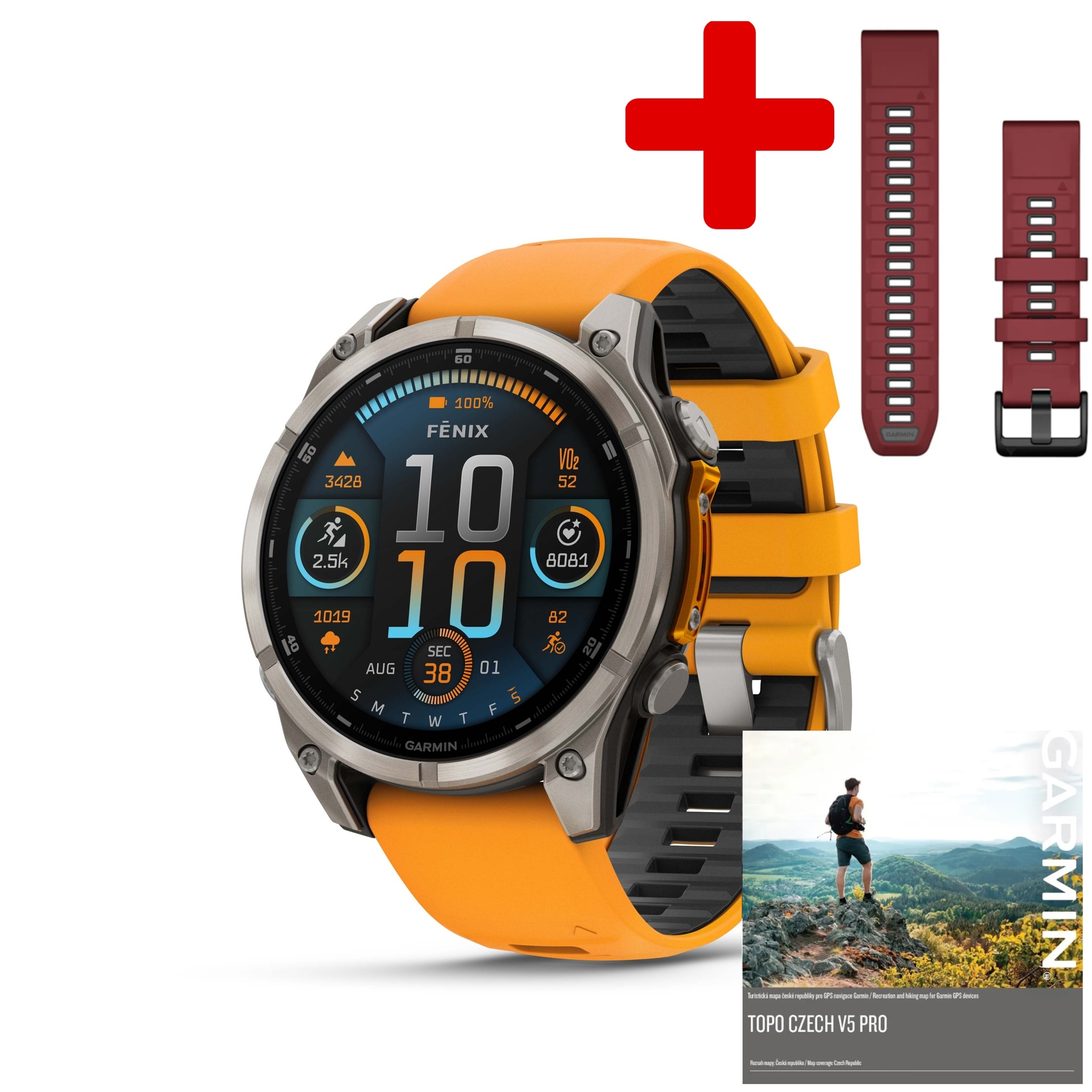 Garmin Fenix 8 47mm AMOLED, Titan Sapphire Graphite Orange