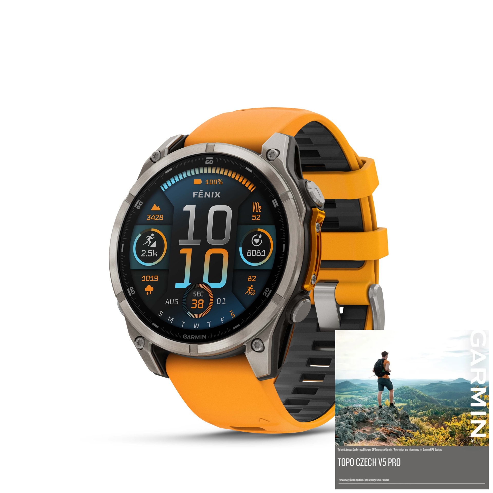 Garmin Fenix 8 47mm AMOLED, Titan Sapphire Graphite Orange