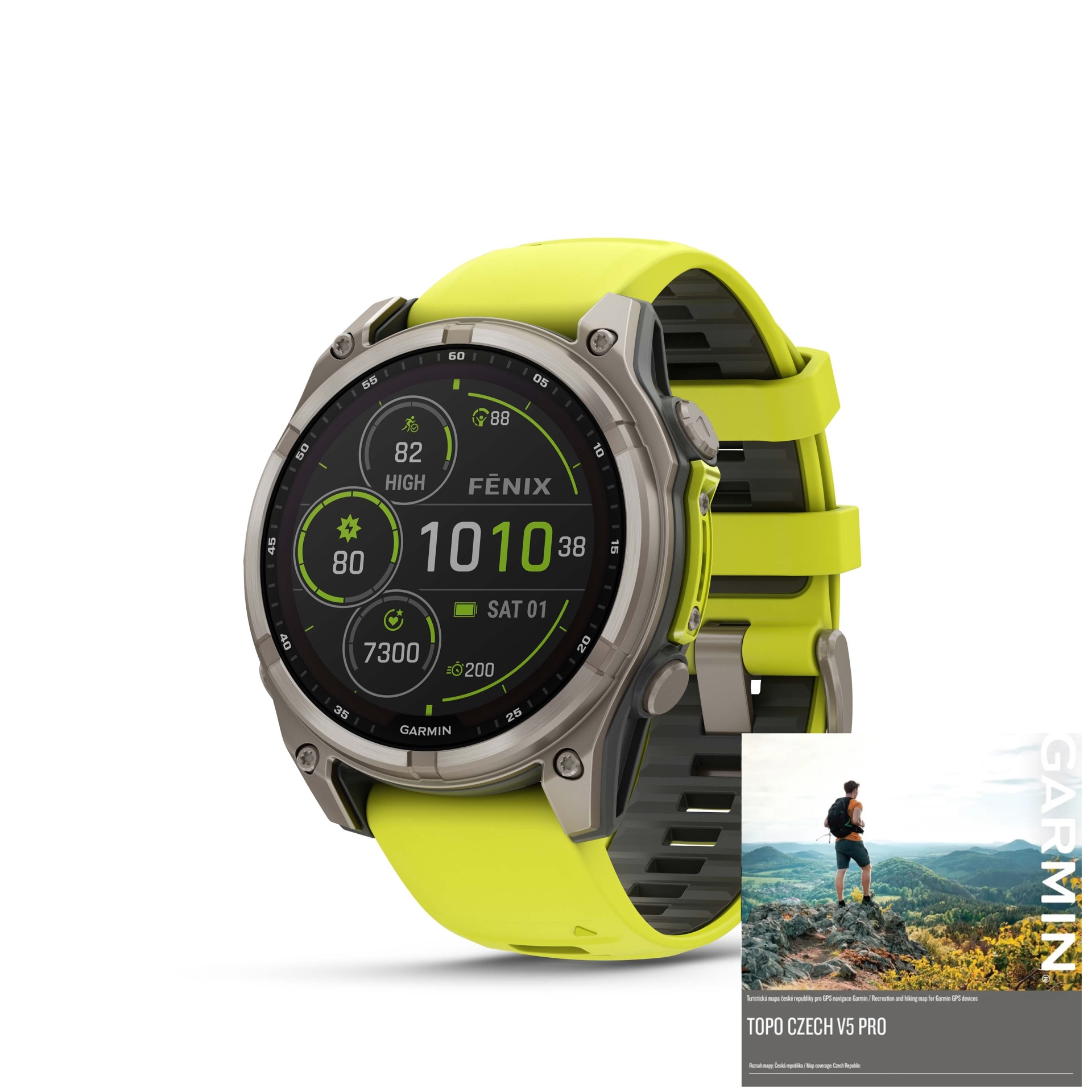 Garmin Fenix 8 47mm Solar, Titan Sapphire Graphite Amp Yellow