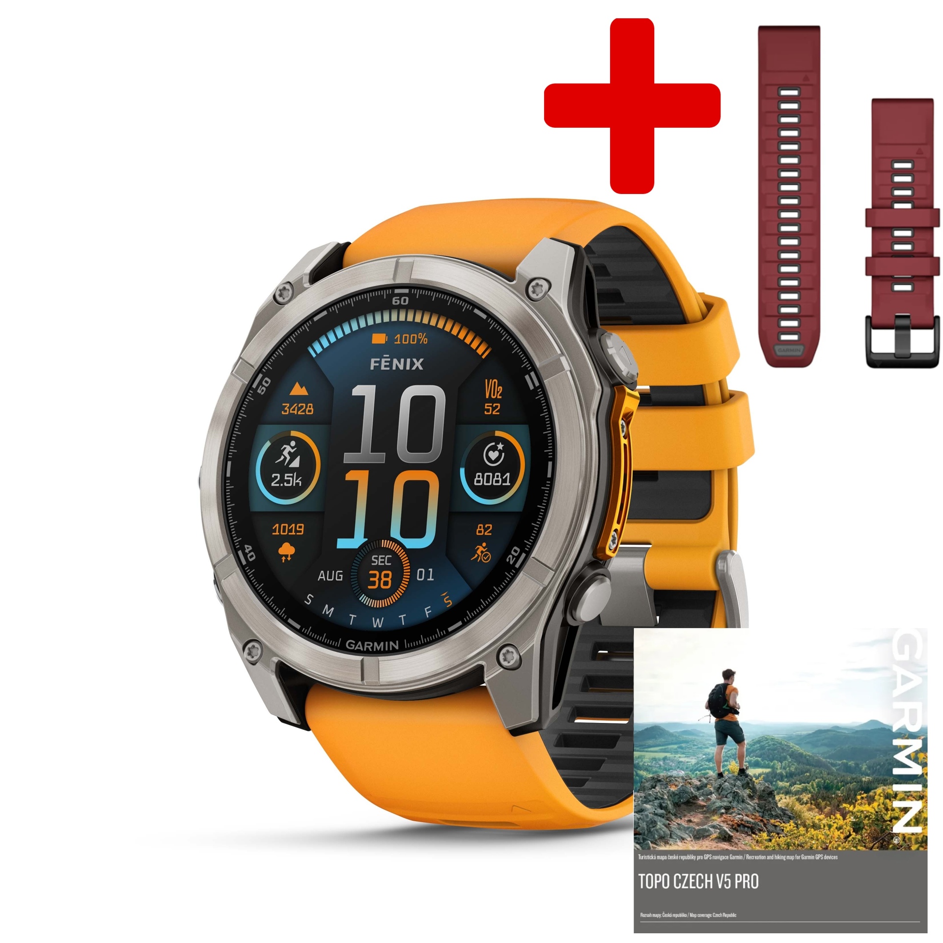 Garmin Fenix 8 51mm AMOLED, Titan Sapphire Graphite Orange