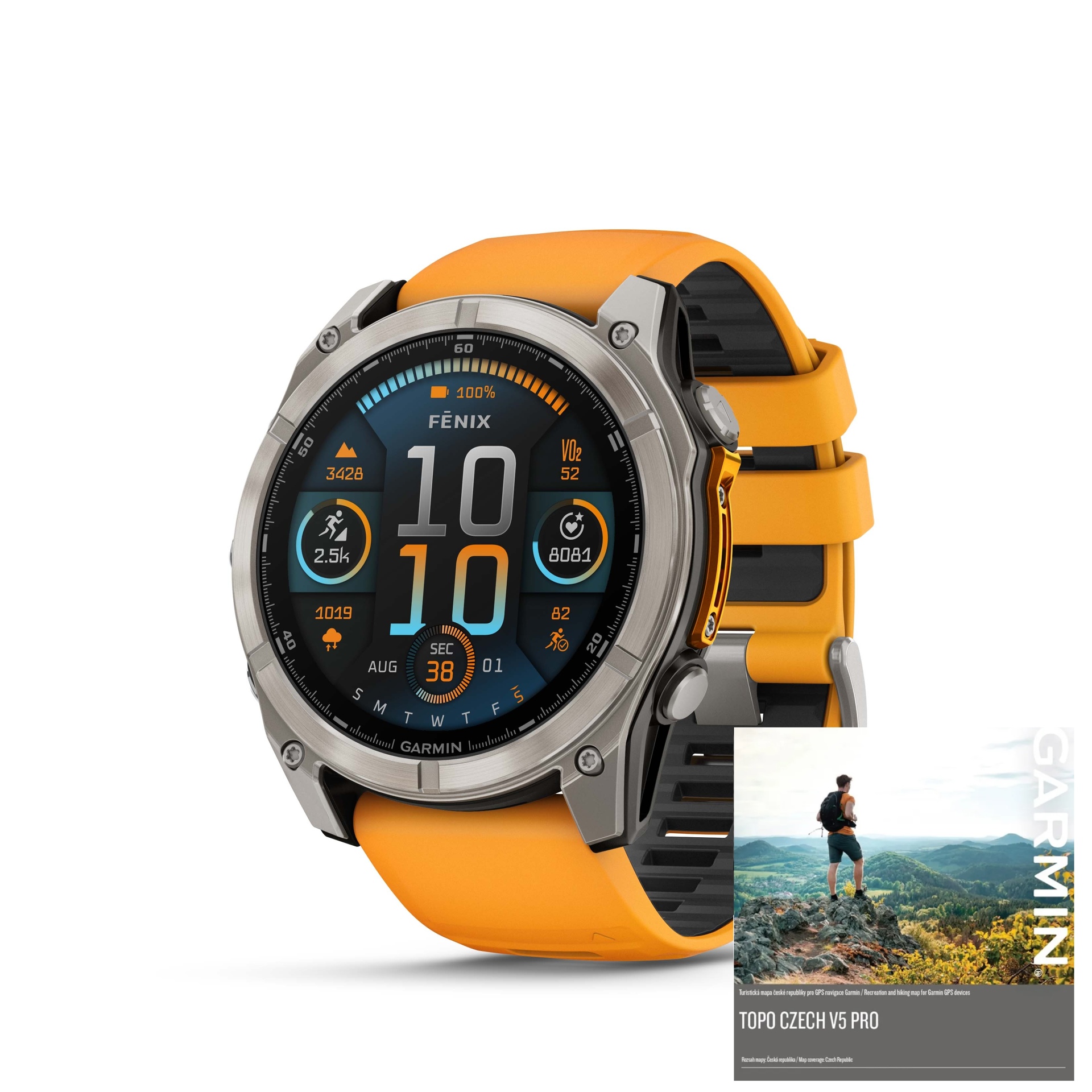 Garmin Fenix 8 51mm AMOLED, Titan Sapphire Graphite Orange